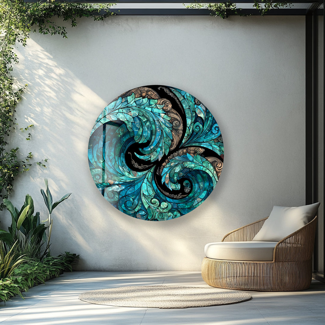 Verdant Whirlwind Mosaic – Round Glass Wall Art