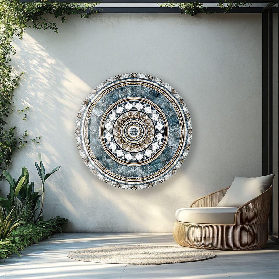 Imperial Marble Mandala – Round Glass Wall Art