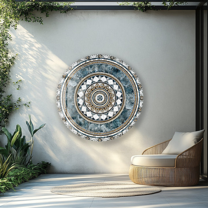 Imperial Marble Mandala – Round Glass Wall Art