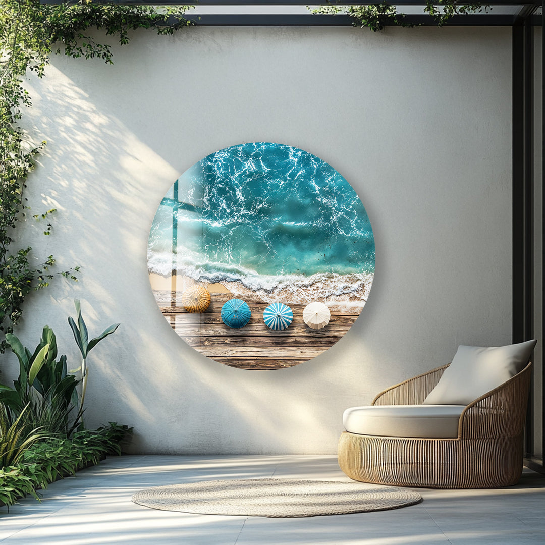 Coastal Bliss Horizon – Round Glass Wall Art