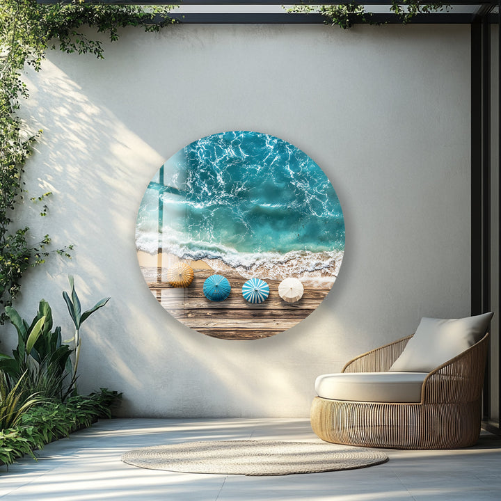 Coastal Bliss Horizon – Round Glass Wall Art