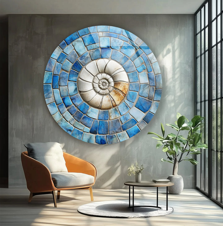 Coastal Fossil Spiral Round Glass Wall Art - MyPhotoStation