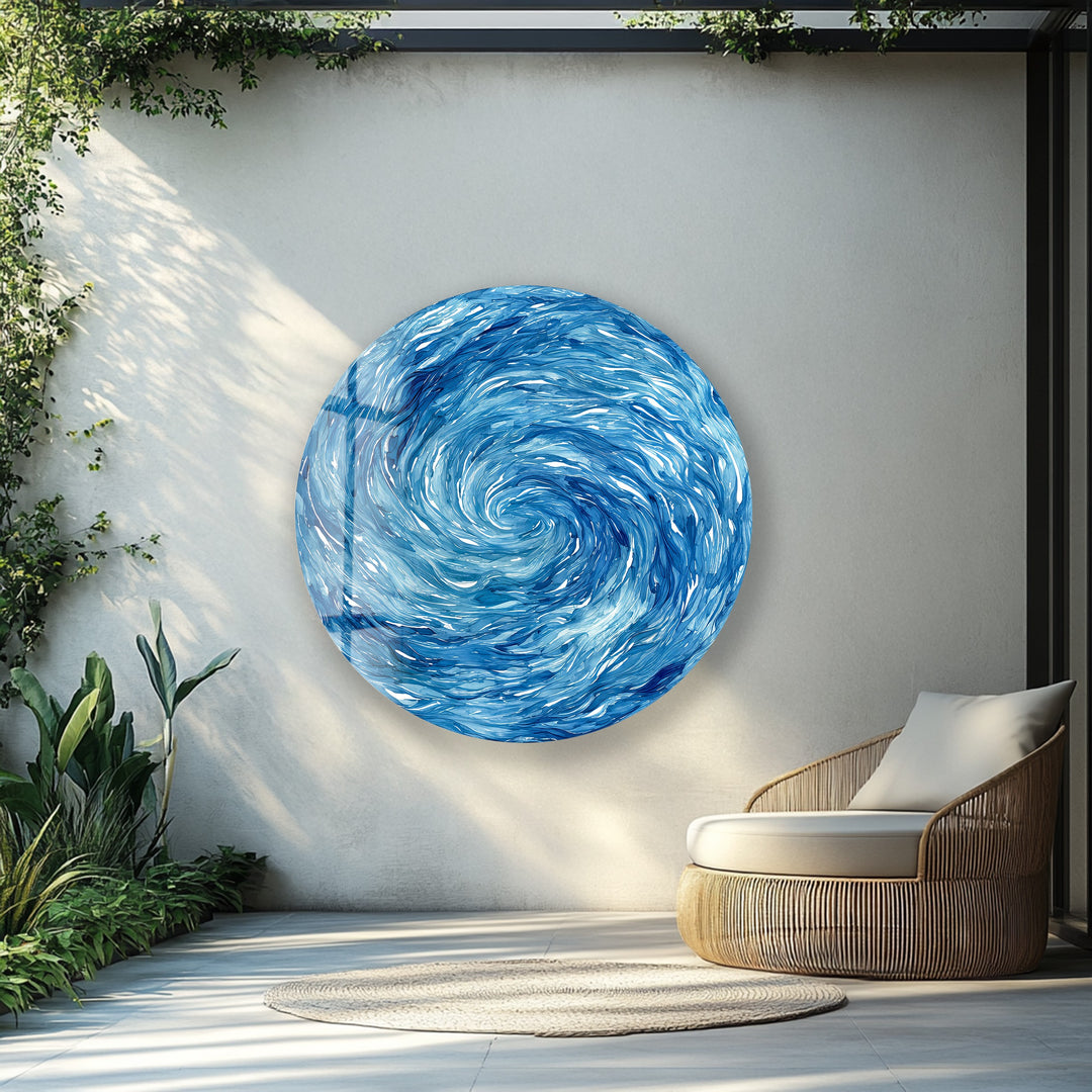 Oceanic Spiral Surge – Round Glass Wall Art