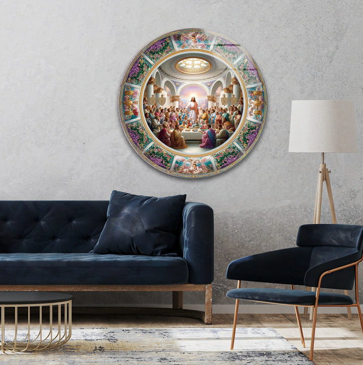 Heavenly Last Supper Scene – Round Glass Wall Art - MyPhotoStation