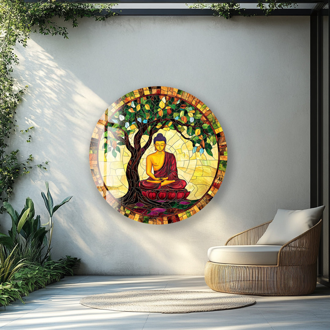Enlightenment Under the Bodhi Tree – Round Glass Wall Art