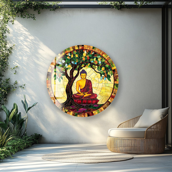 Enlightenment Under the Bodhi Tree – Round Glass Wall Art