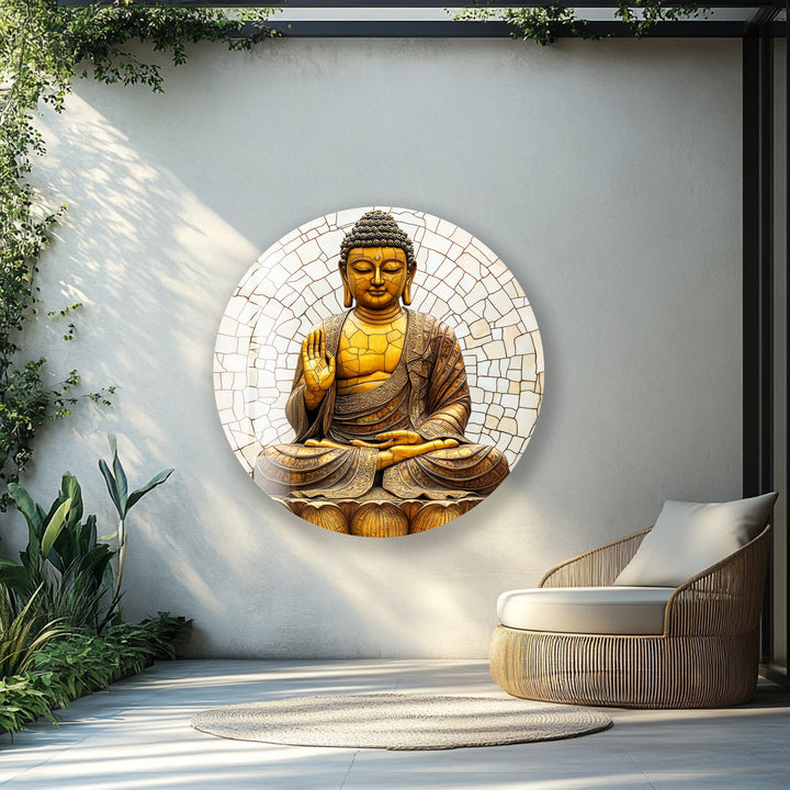 Buddha in Meditation – Round Glass Wall Art