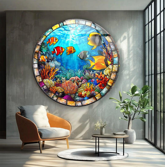 Tropical Reef Round Glass Wall Art - MyPhotoStation