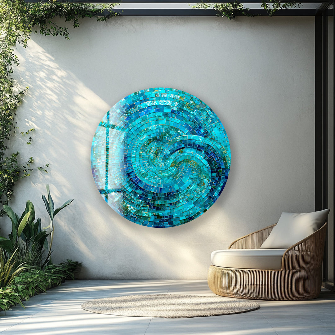 Oceanic Spiral Energy – Round Glass Wall Art