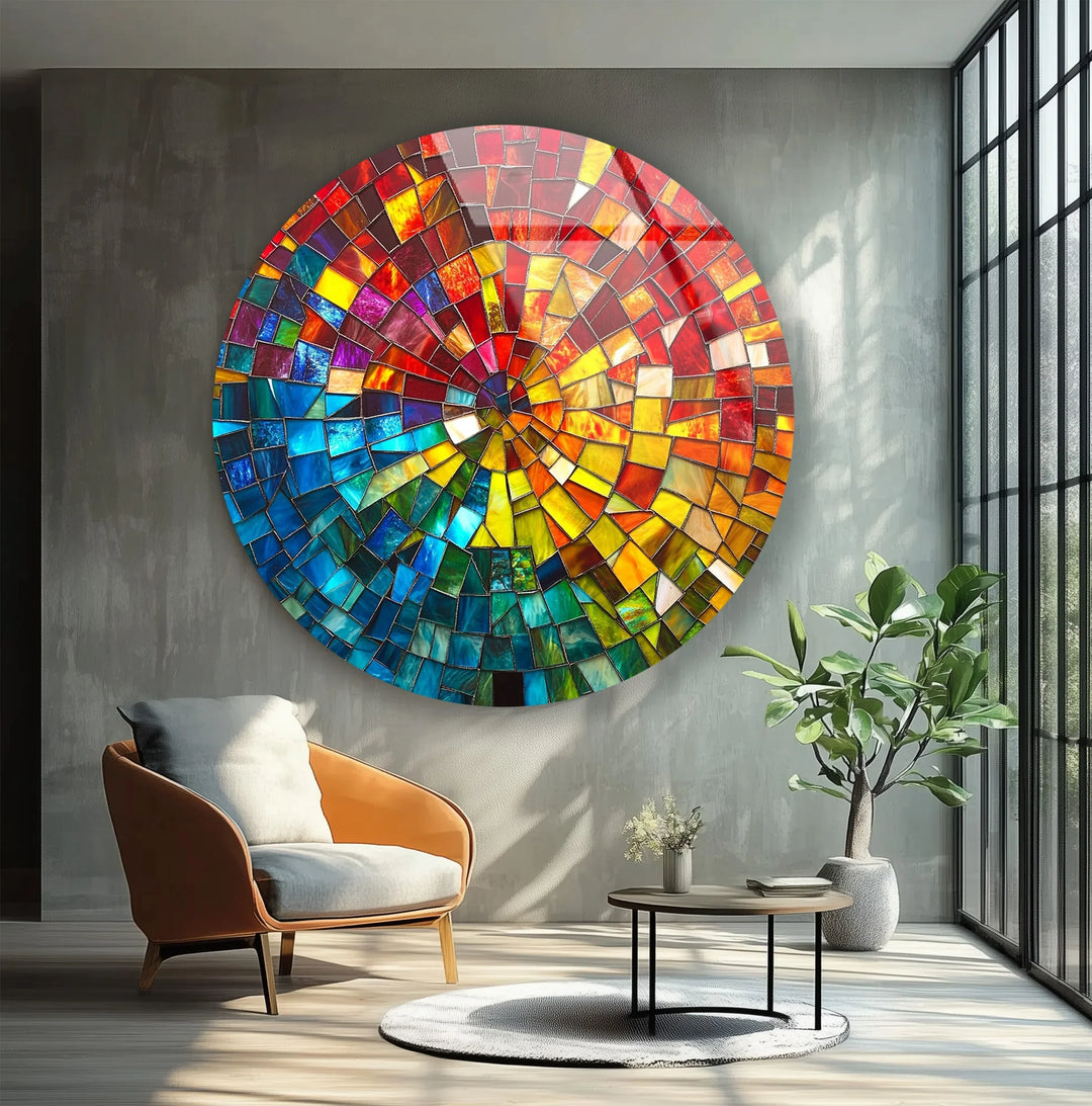 Radiant Spiral Mosaic Round Glass Wall Art - MyPhotoStation