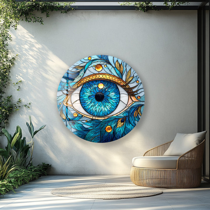 Celestial Eye Radiance – Round Glass Wall Art