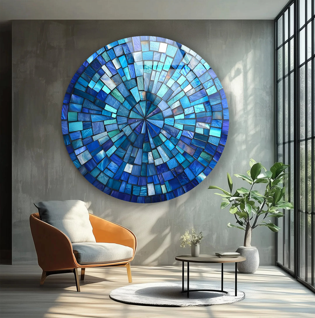 Oceanic Radiance – Blue Mosaic Round Glass Wall Art - MyPhotoStation