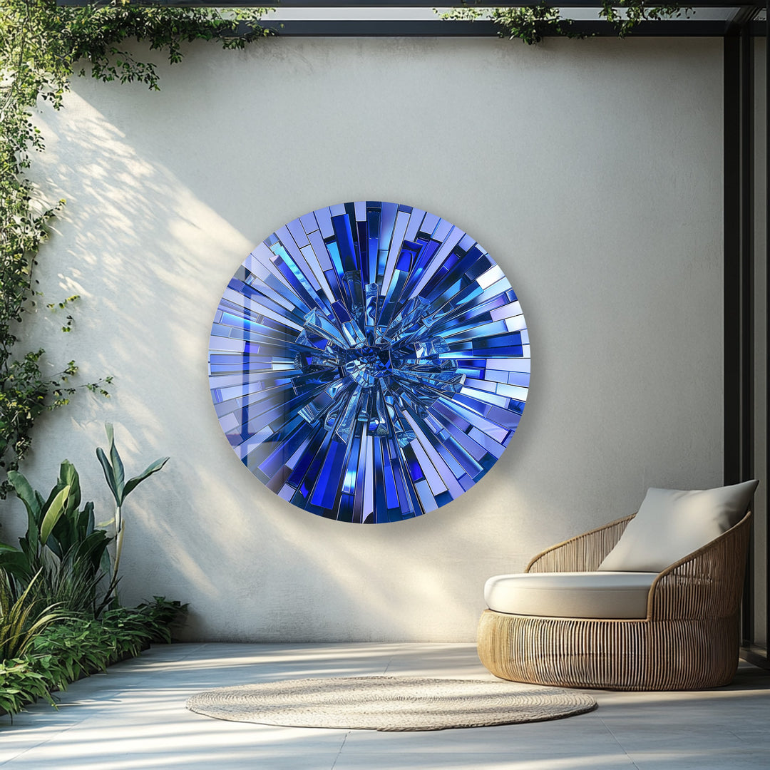 Sapphire Burst – Modern Blue Mosaic Round Glass Wall Art