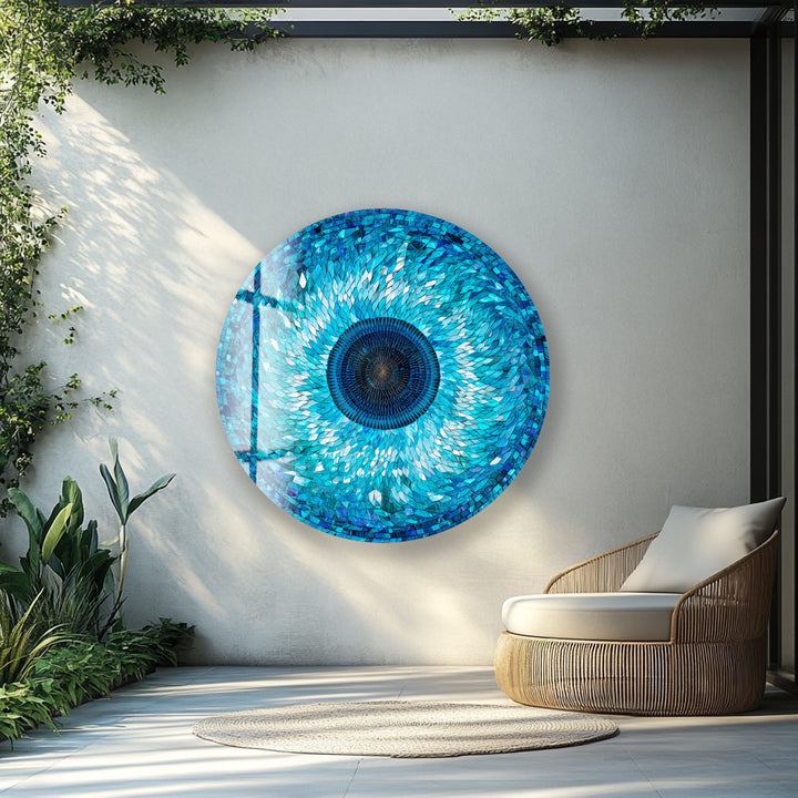 Sapphire Mosaic Evil Eye – Round Glass Wall Art