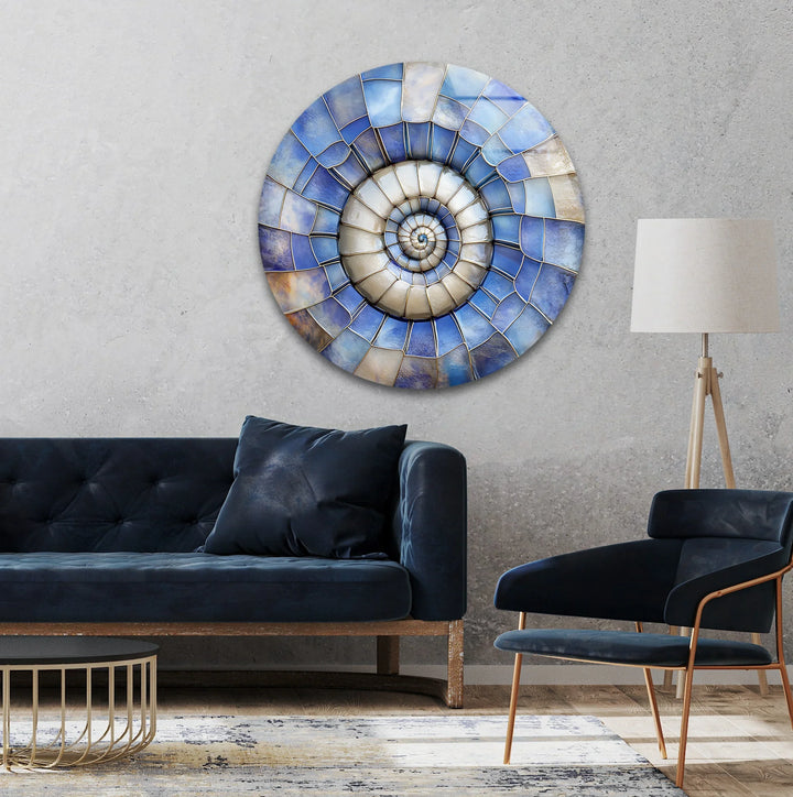Celestial Shell Spiral – Round Glass Wall Art - MyPhotoStation