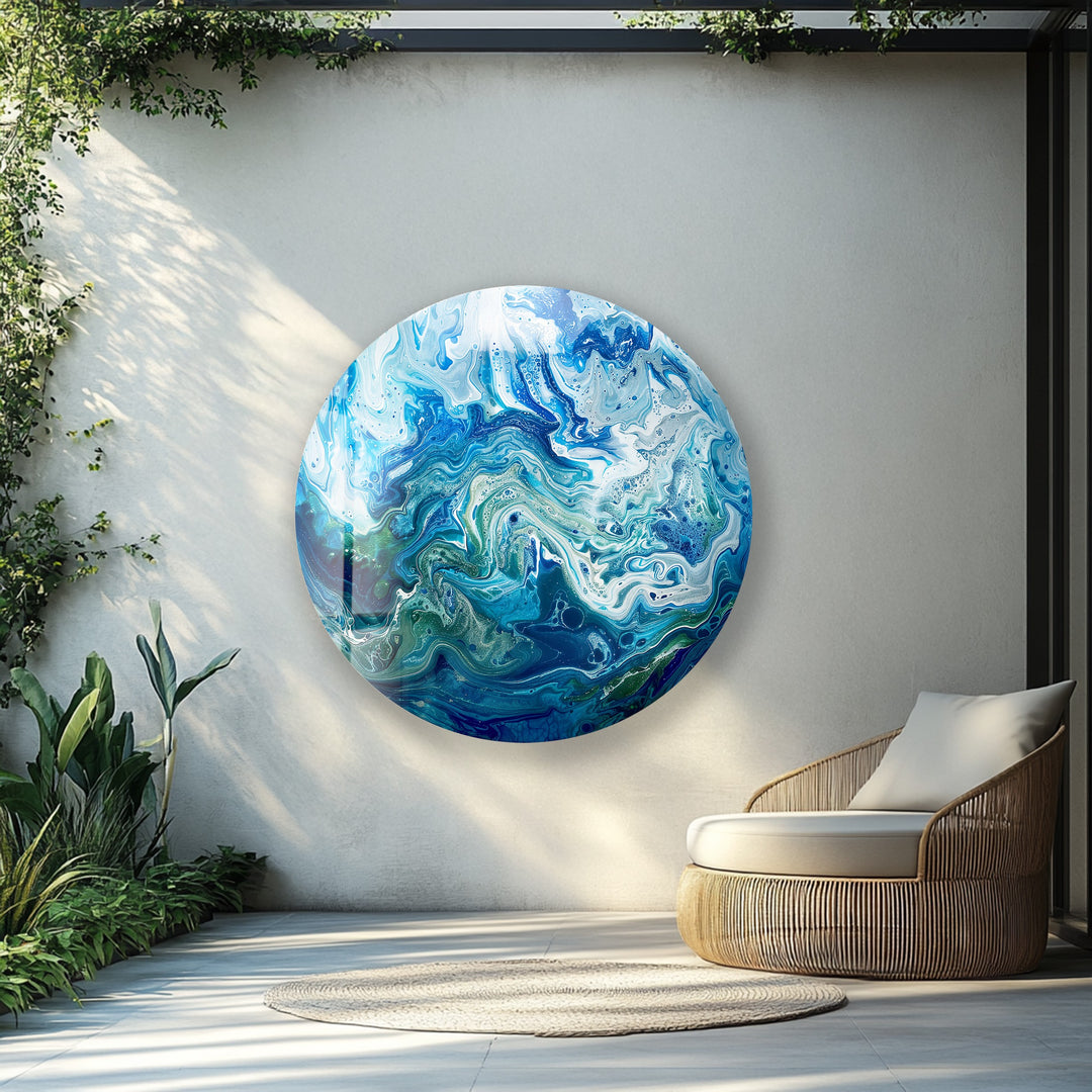 Modern circular blue glass wall decoration