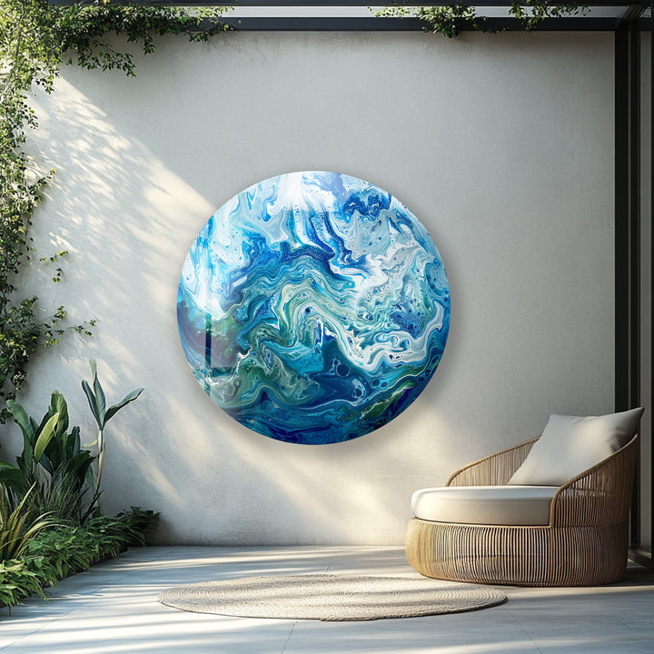 Modern circular blue glass wall decoration