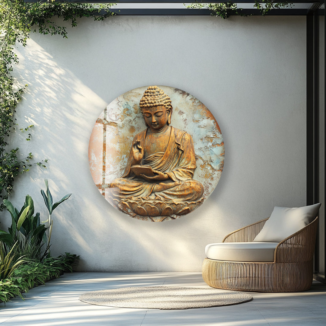 Serene Wisdom Buddha – Round Glass Wall Art