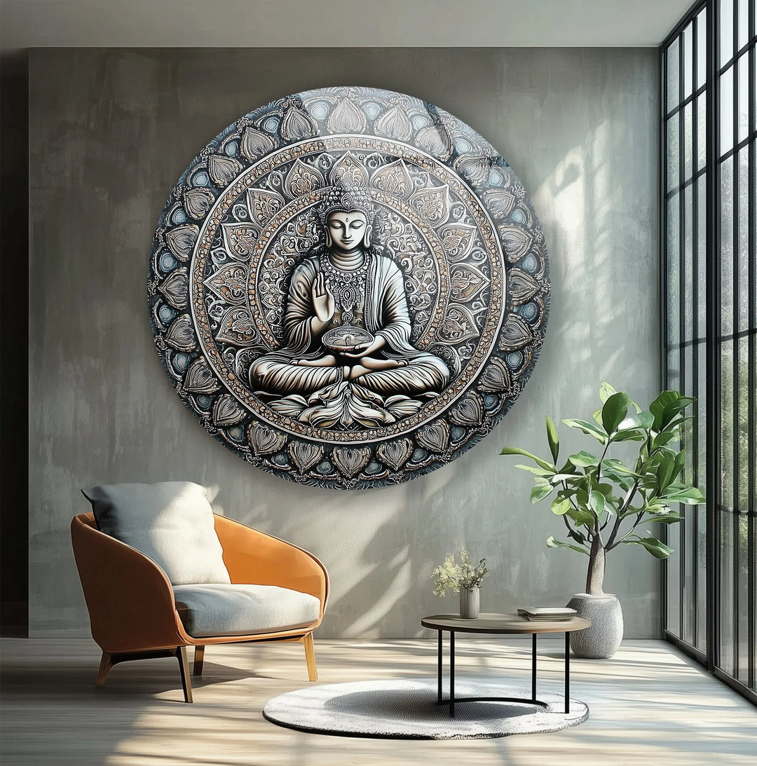 Mandala Buddha Round Glass Wall Art - MyPhotoStation
