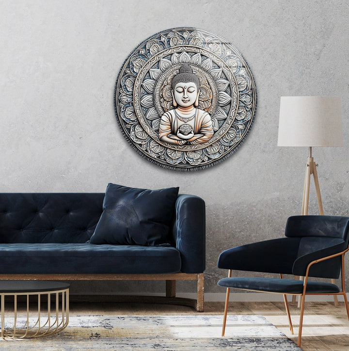 Buddha Lotus Mandala - Round Glass Wall Art - MyPhotoStation