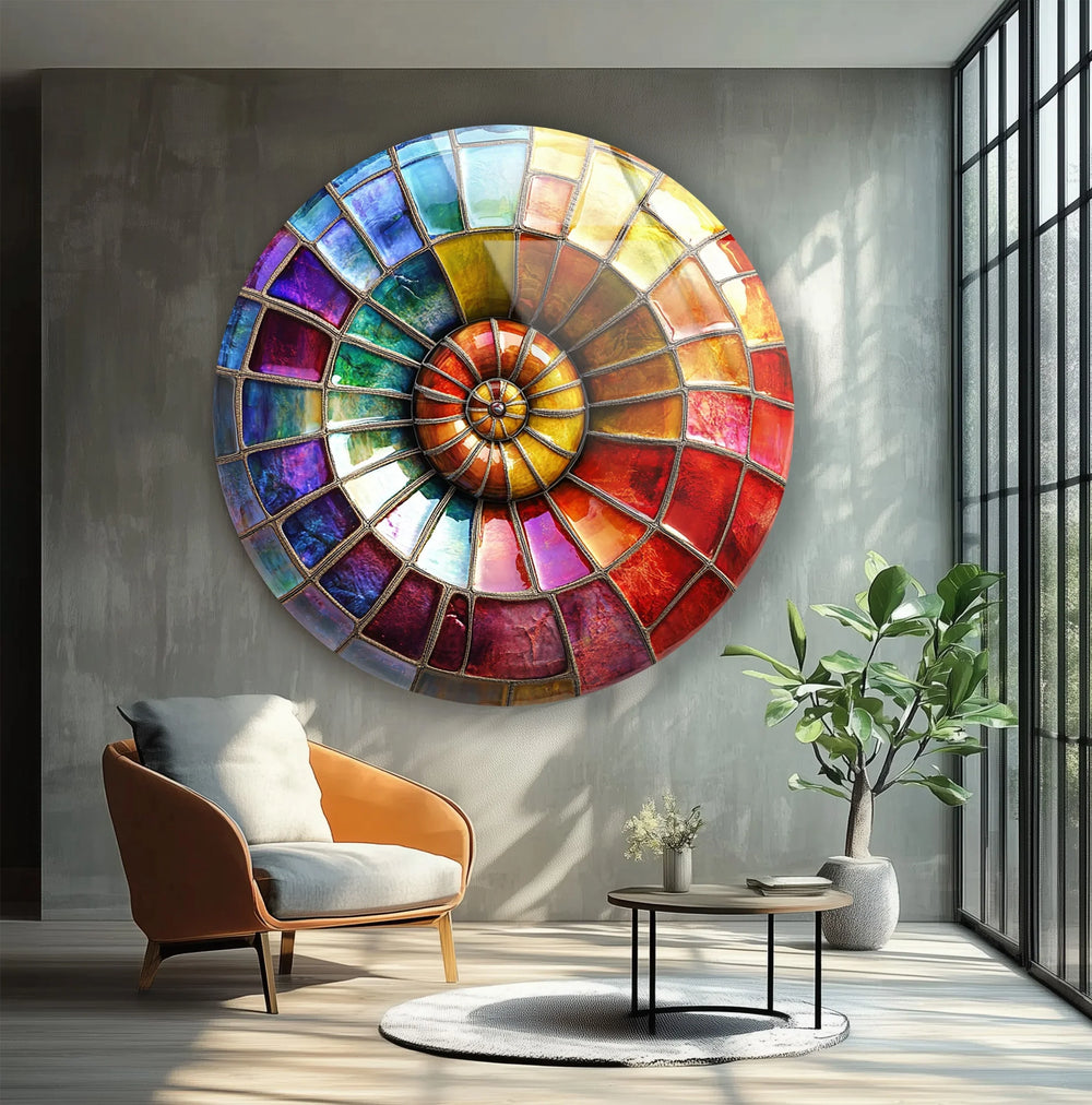 Radiant Rainbow Mosaic Round Glass Wall Art - MyPhotoStation