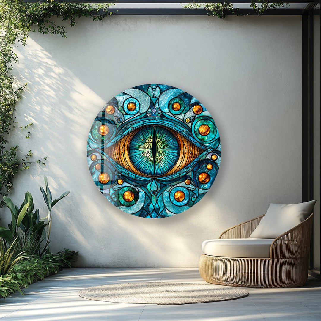 Serpent's Gaze – Round Glass Wall Art