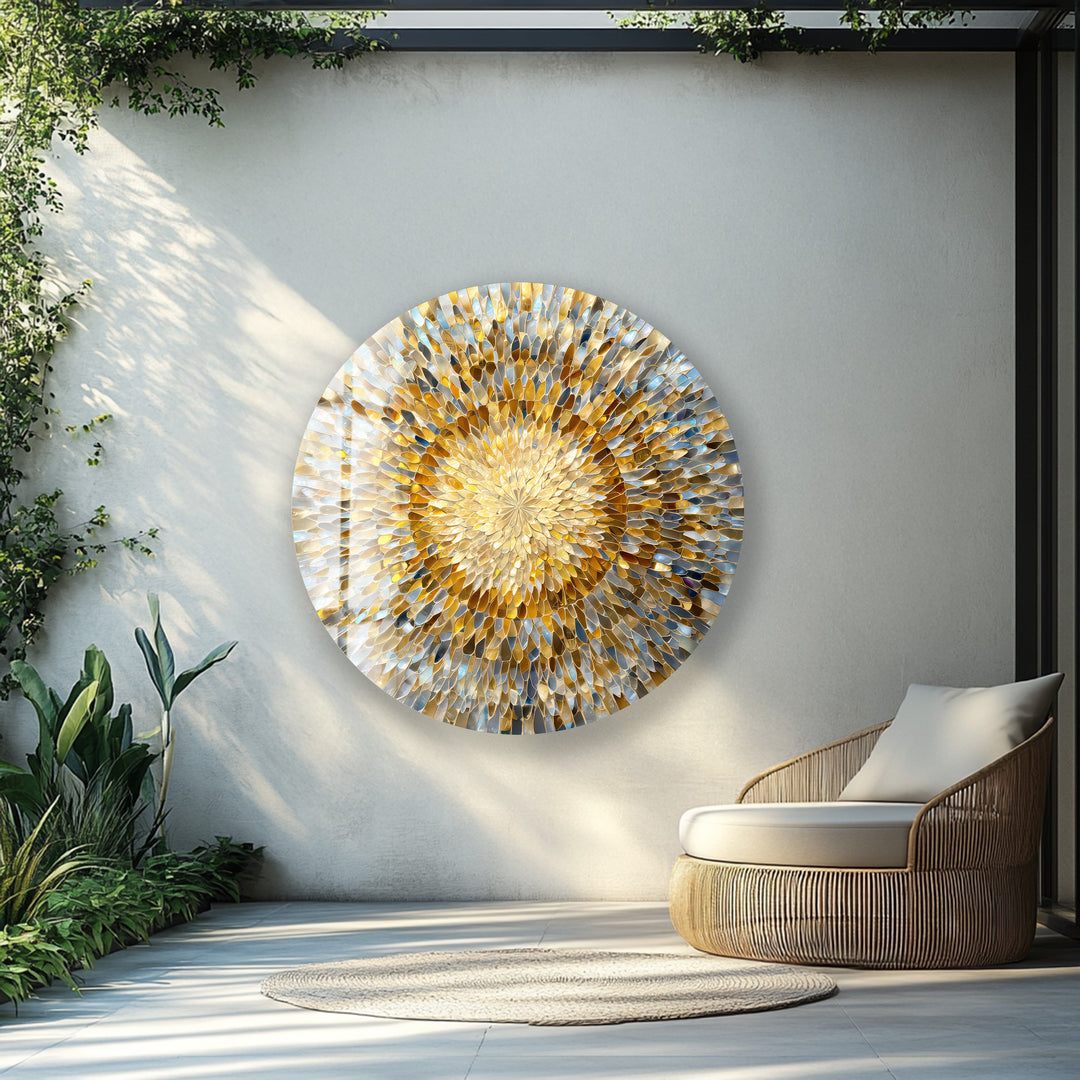 Solar Bloom Harmony  – Round Glass Wall Art