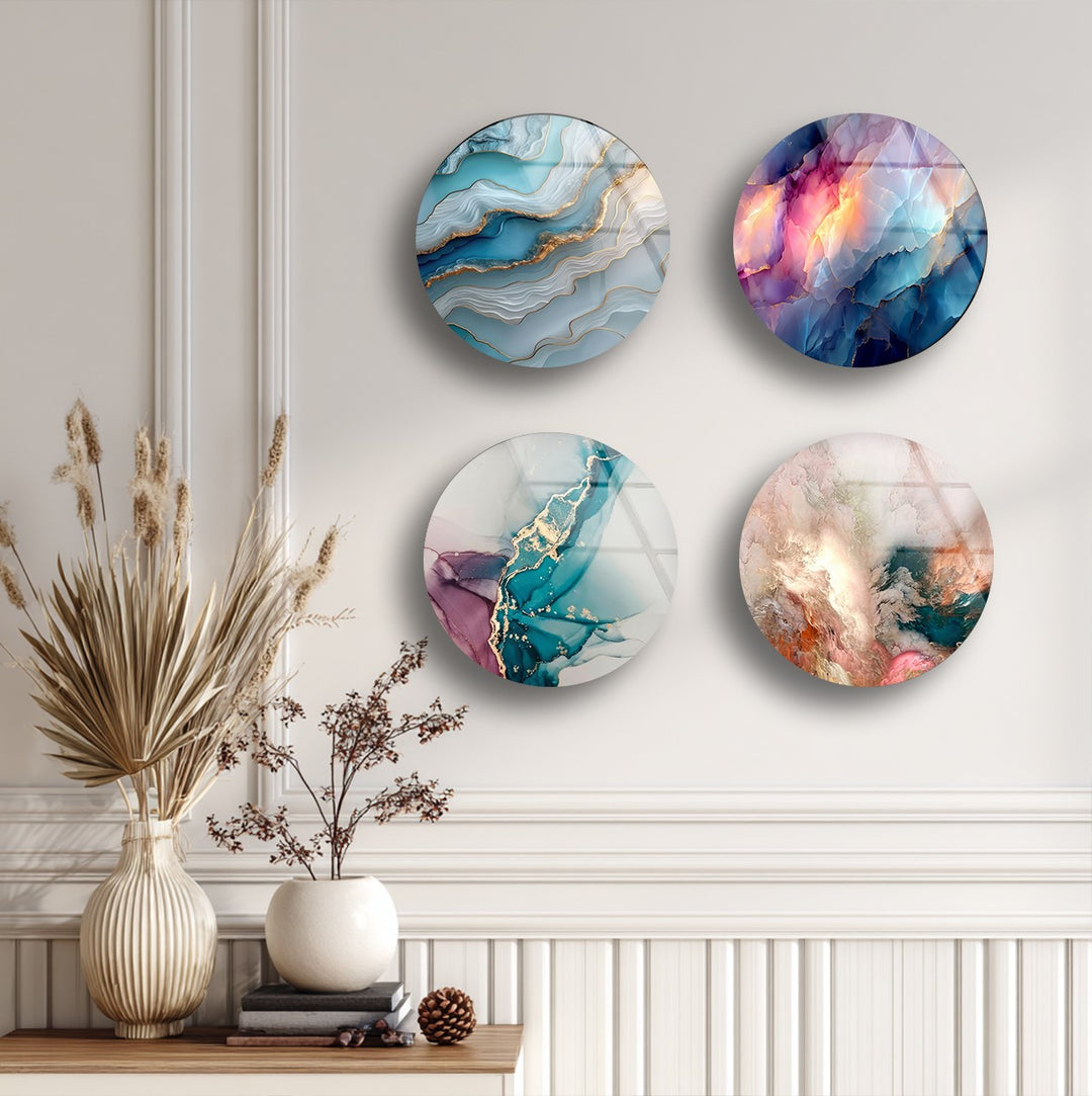 Crystal Flow Round Glass Wall Art Set – Abstract Agate-Inspired Design