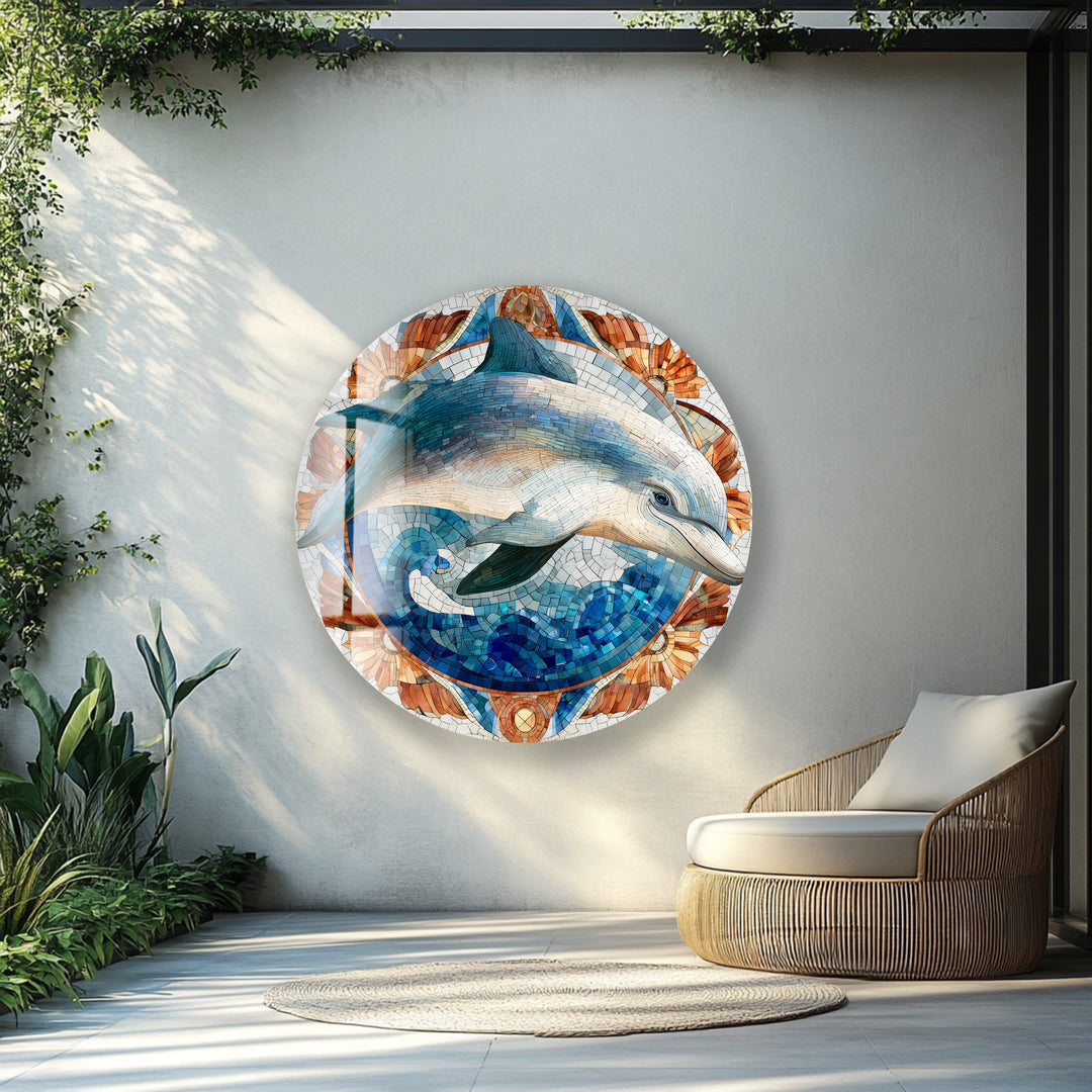 Ocean Spirit Dolphin – Round Glass Wall Art