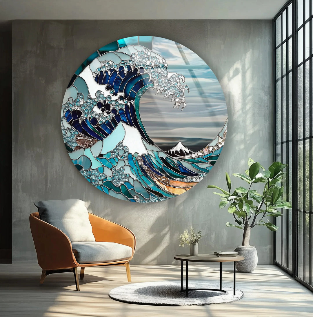 Great Wave Mosaic – Round Glass Wall Art - MyPhotoStation