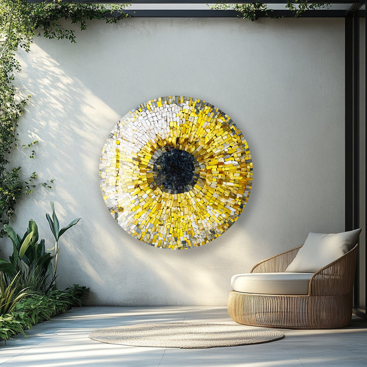 Golden Iris Mosaic – Round Glass Wall Art