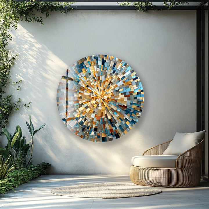 Radiant Skyline Mosaic – Round Glass Wall Art