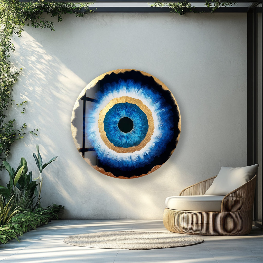 Golden Aura – Blue Eye Round Glass Wall Art