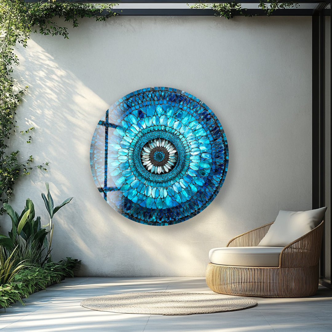 Radiant Mosaic Petal Bloom – Round Glass Wall Art