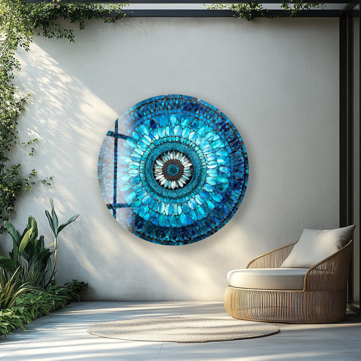 Radiant Mosaic Petal Bloom – Round Glass Wall Art