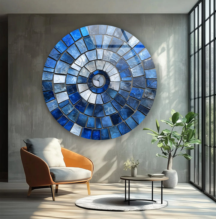 Blue Spiral Harmony – Mosaic Round Glass Wall Art - MyPhotoStation