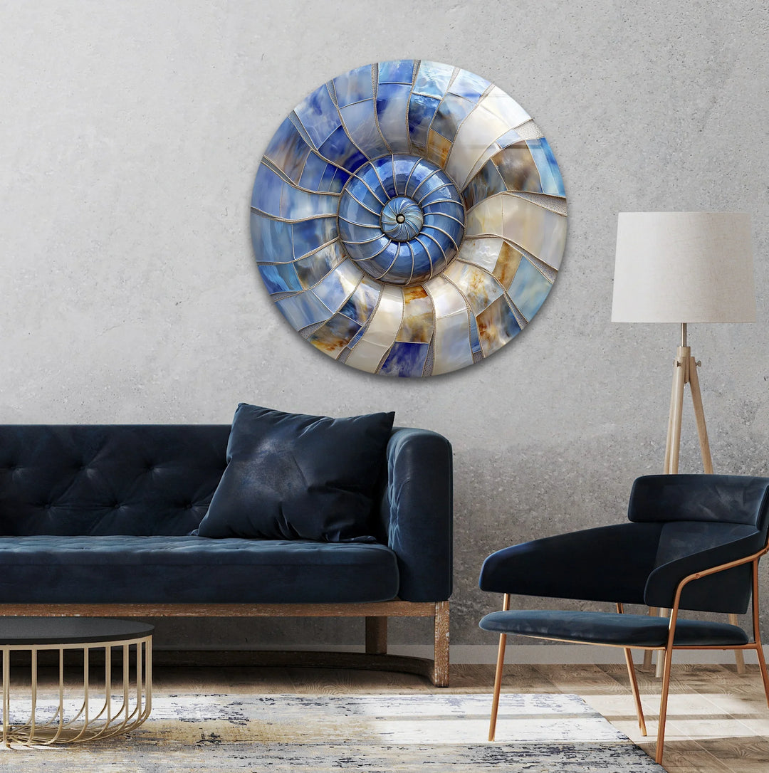 Coastal Nautilus Glow – Round Glass Wall Art - MyPhotoStation