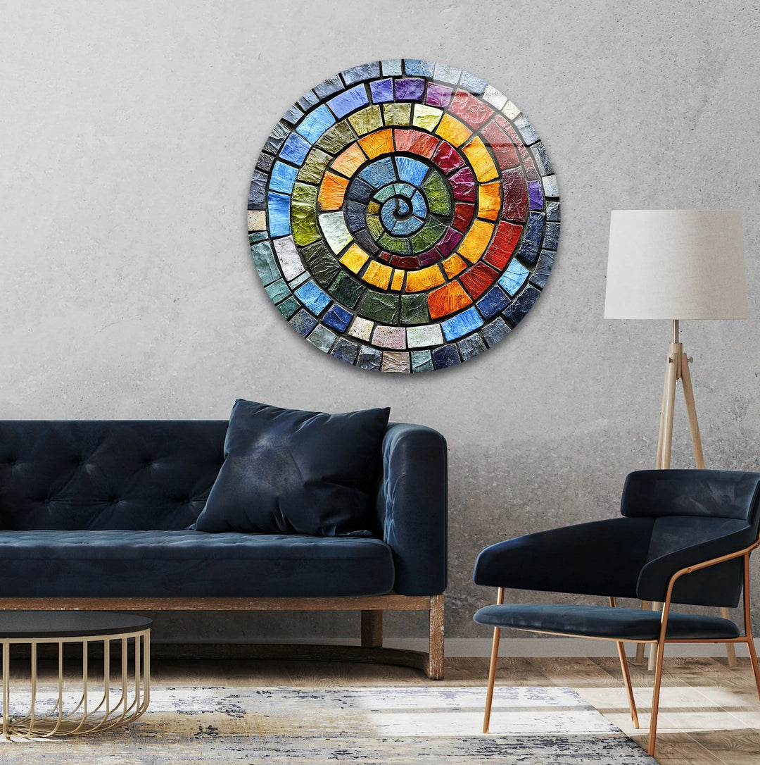 Textured Rainbow Spiral – Round Glass Wall Art - MyPhotoStation