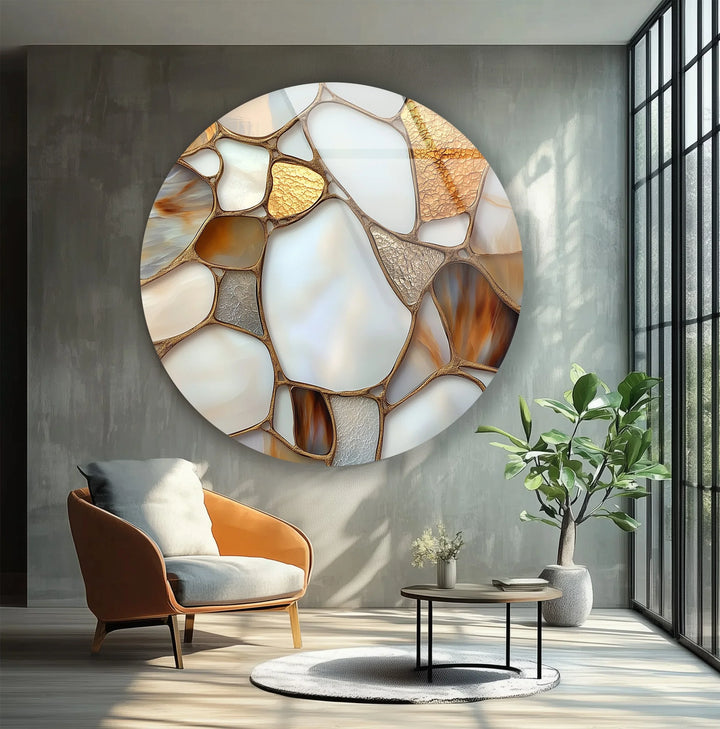Golden Veins Elegance – Round Glass Wall Art - MyPhotoStation