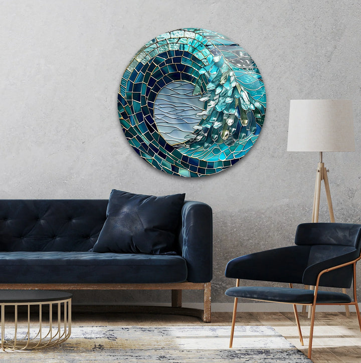 Ocean Crest – Turquoise Wave Round Glass Wall Art - MyPhotoStation