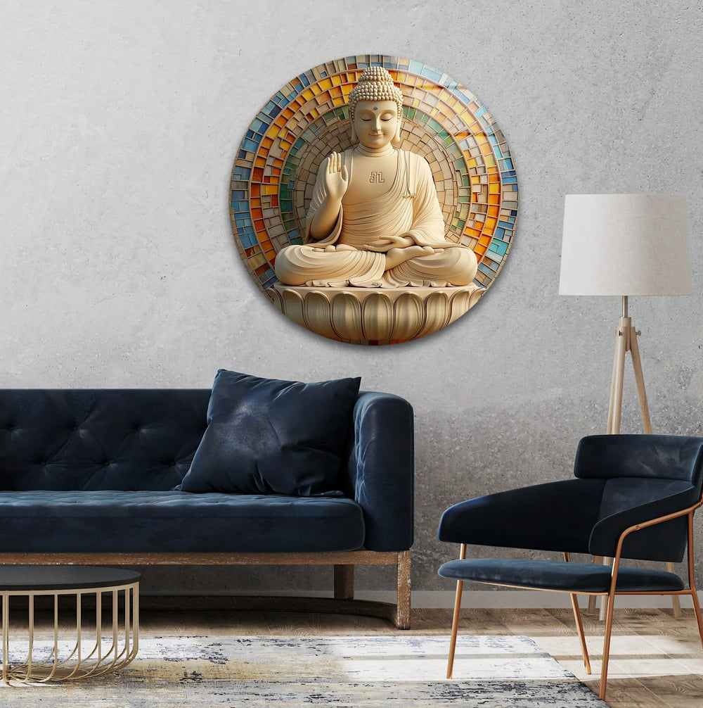 Enlightened Serenity Buddha – Round Glass Wall Art - MyPhotoStation