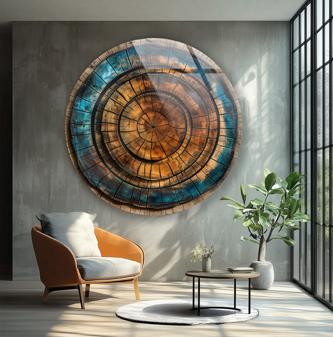 Eternal Rings – Rustic Wood Texture Round Glass Wall Art