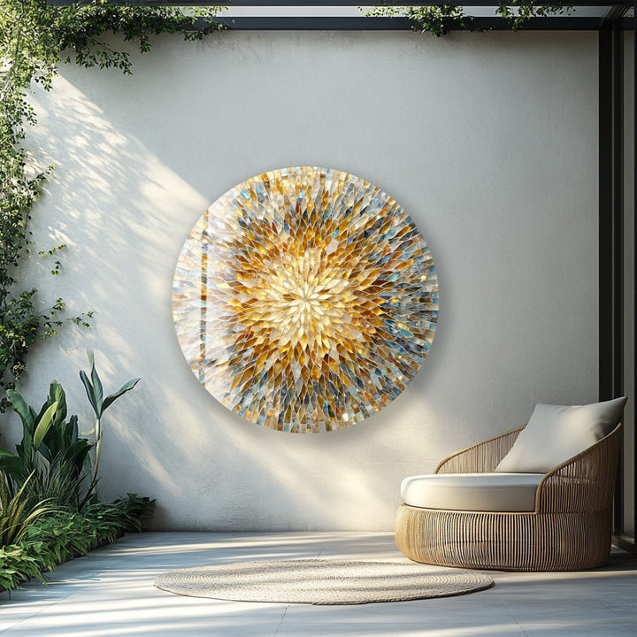 Shimmering Mosaic Petals – Round Glass Wall Art