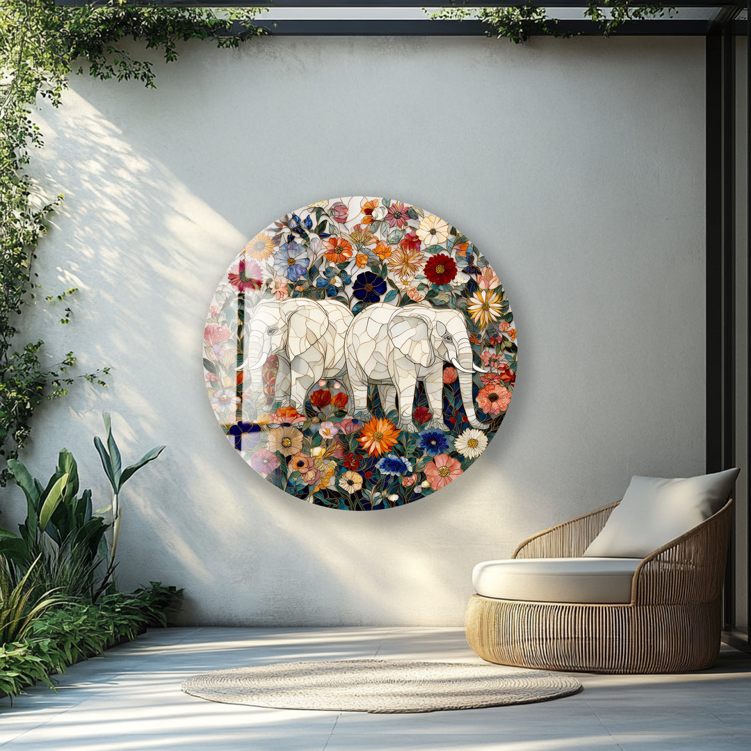Floral Companions – Round Glass Wall Art