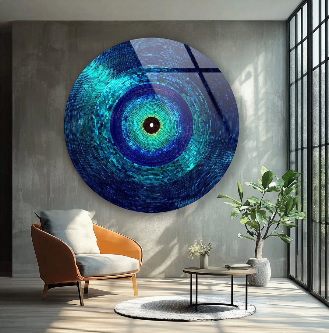 Mystic Blue Spiral – Round Glass Wall Art - MyPhotoStation
