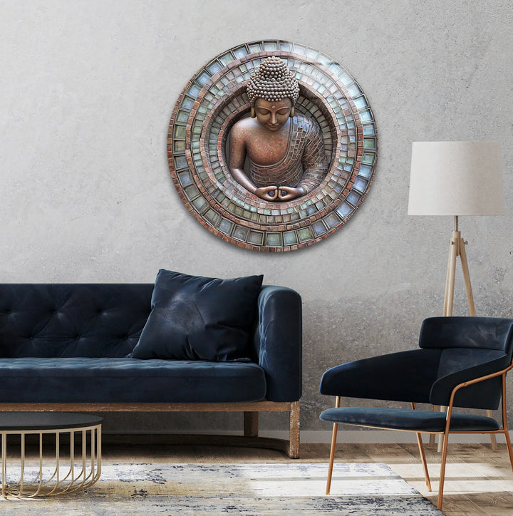 Buddha Mosaic – Round Glass Wall Art - MyPhotoStation