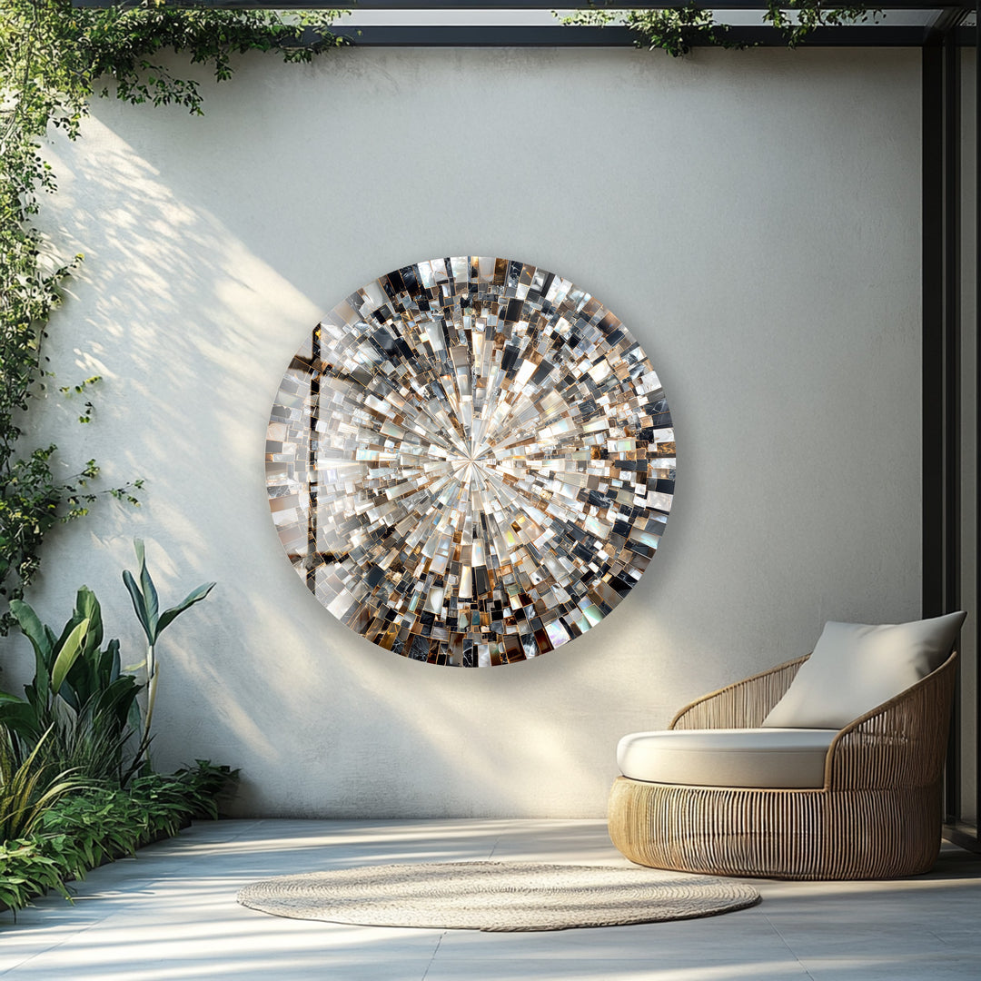 Black and Silver Radiant – Round Glass Wall Art