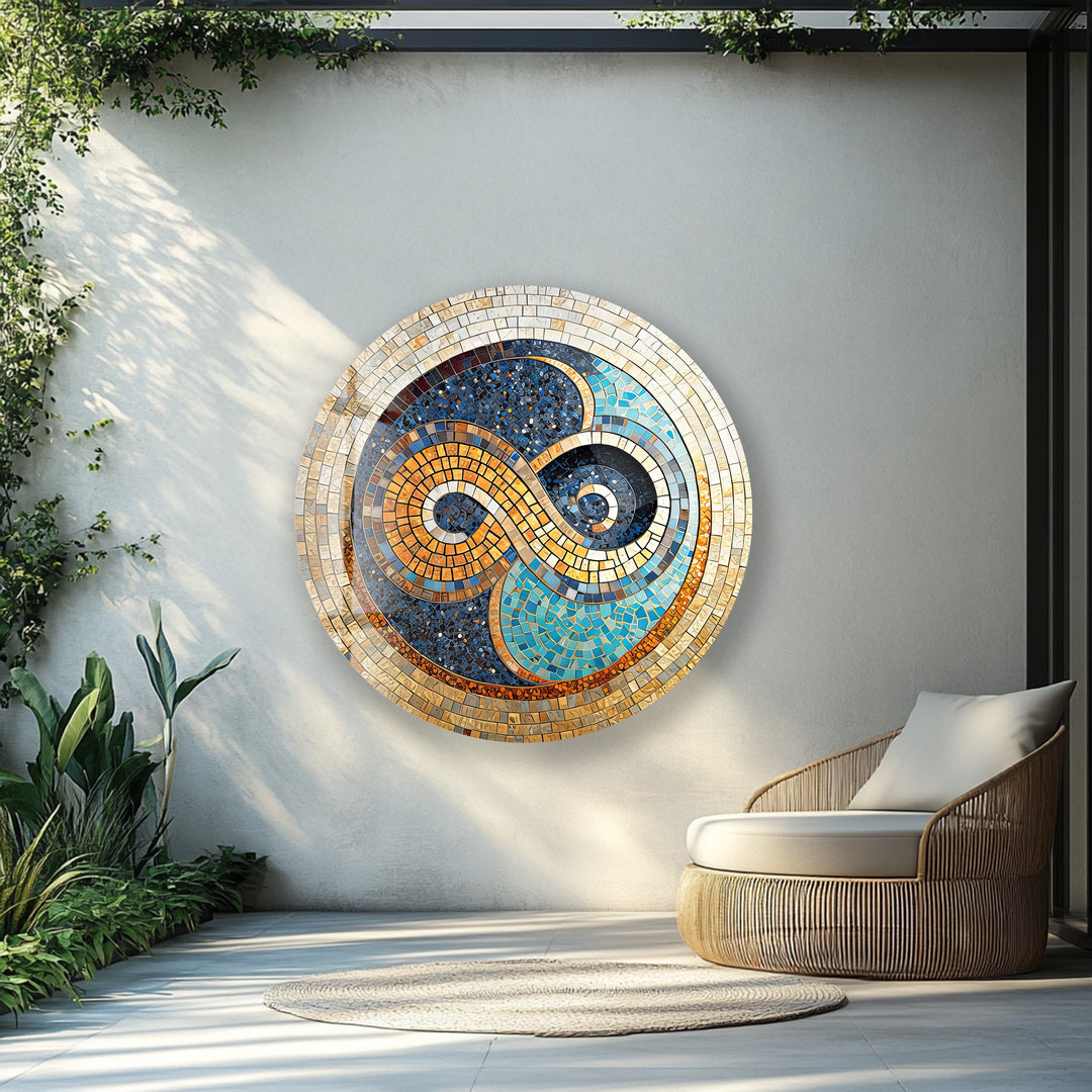 Infinite Balance – Mosaic Mandala Design Round Glass Wall Art