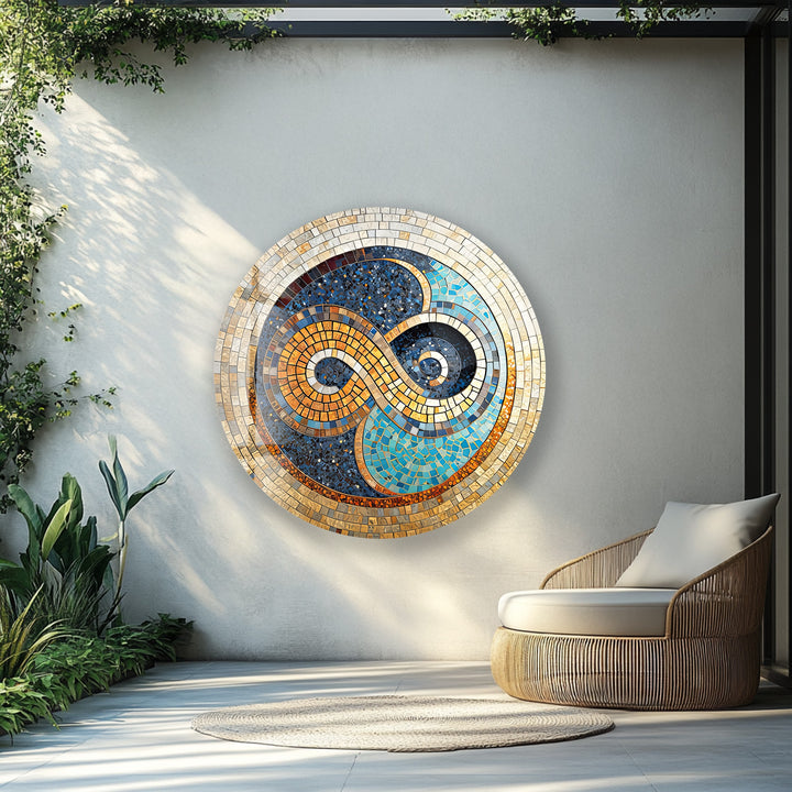 Infinite Balance – Mosaic Mandala Design Round Glass Wall Art
