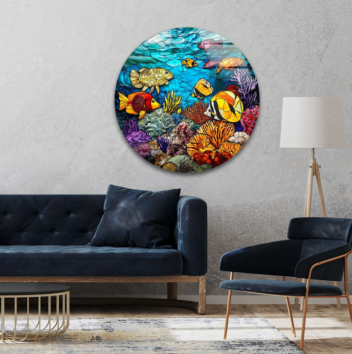Vibrant Coral Reef Scene – Round Glass Wall Art - MyPhotoStation